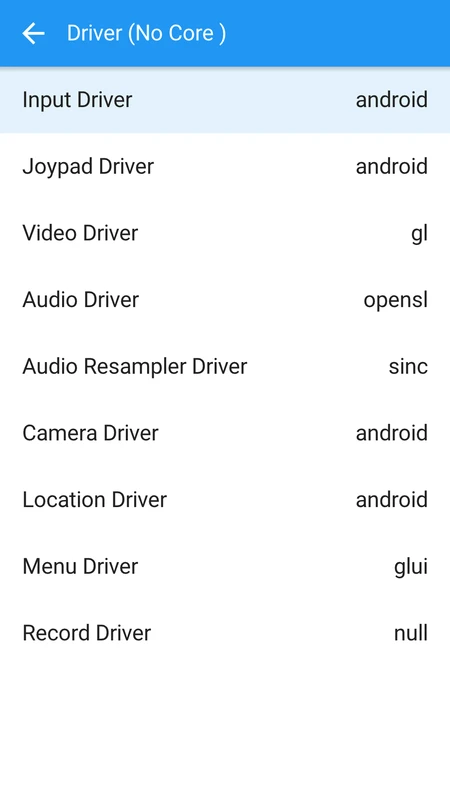 Driver menu with glui menu driver and null record driver
