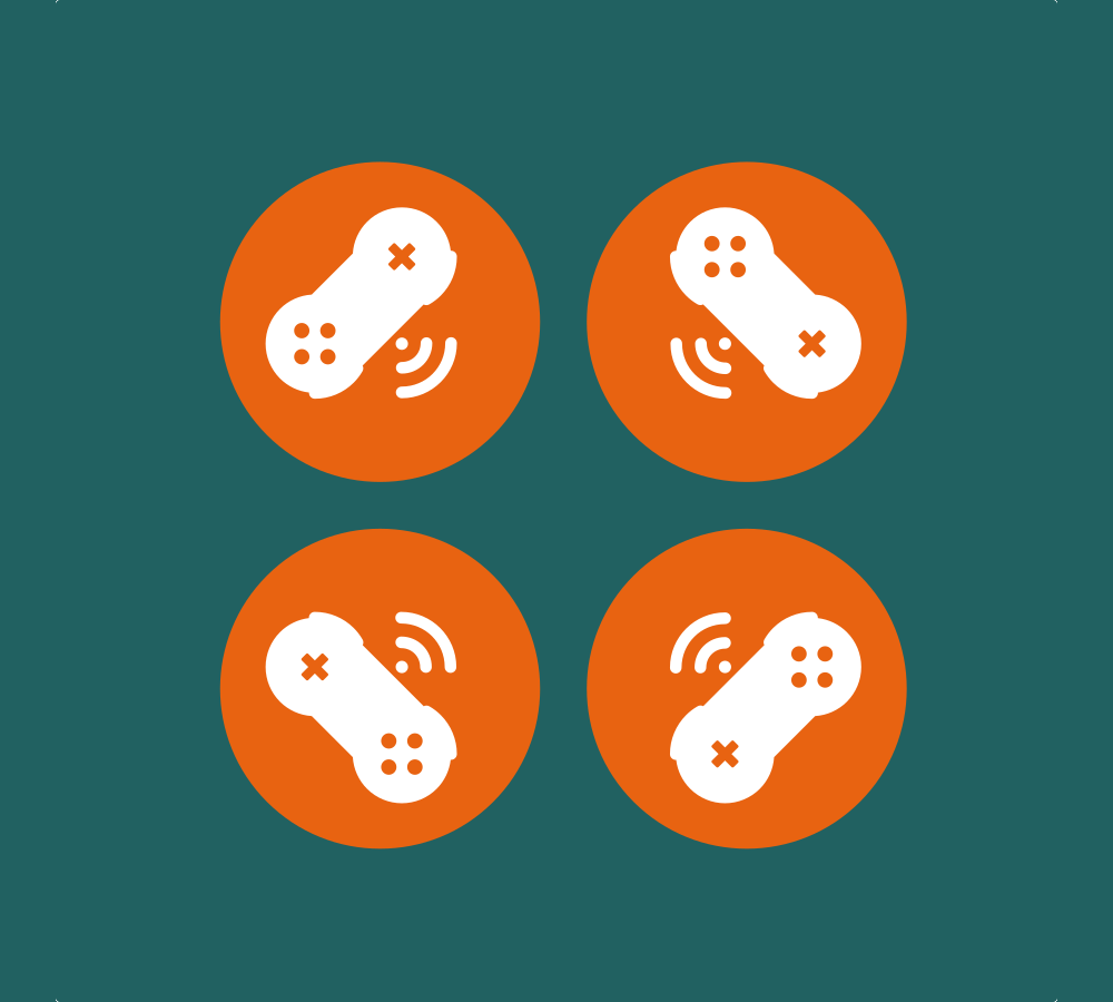 Four controller nodes illustrating RetroArch netplay